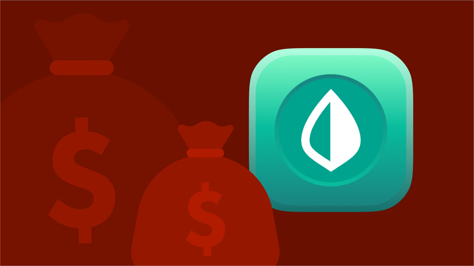 Mint app icon for ios next to two money bags with dollar signs