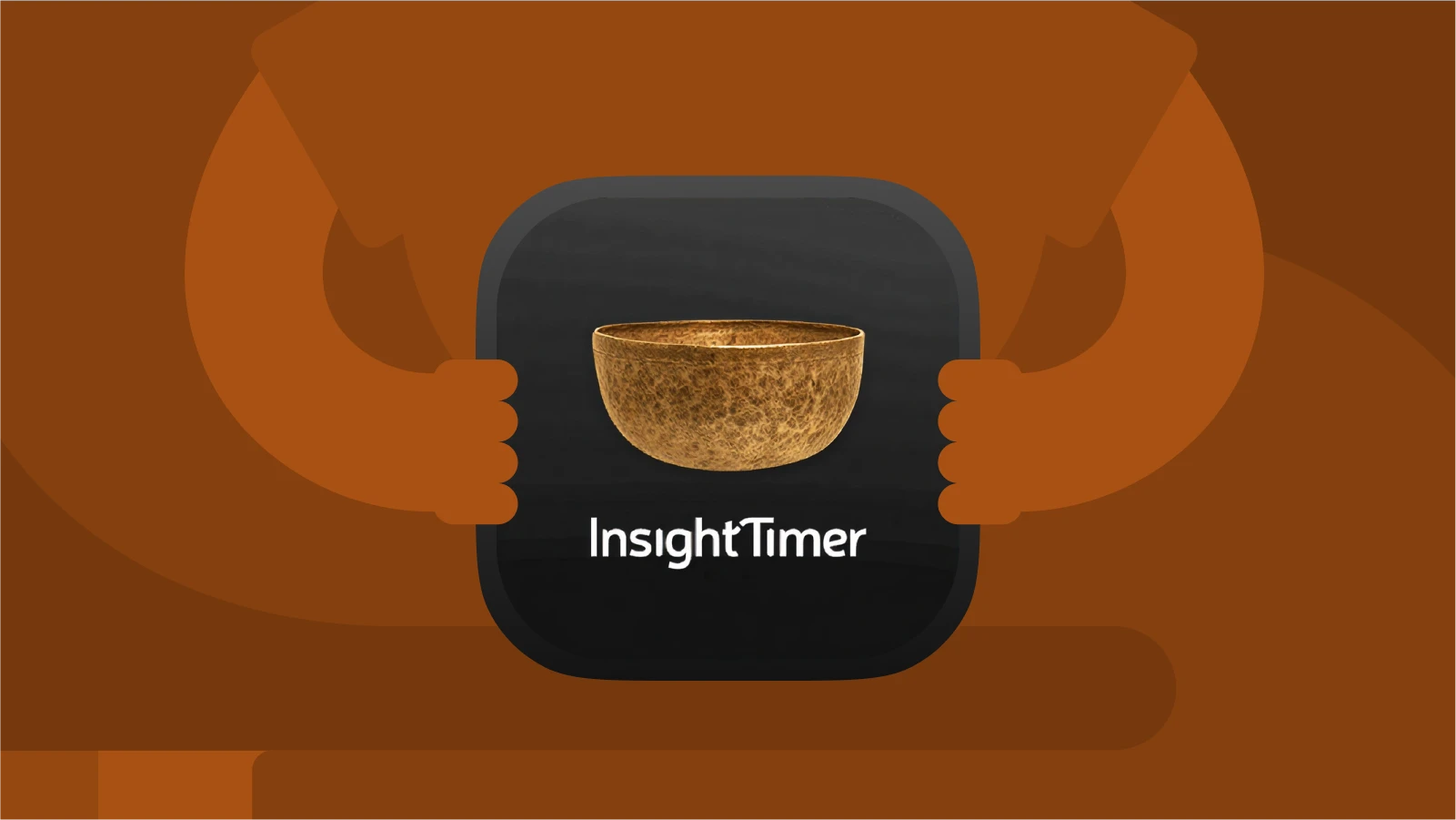 A person meditates with curved leg shape and holds a Insight Timer app icon in hands, best meditation apps for beginners