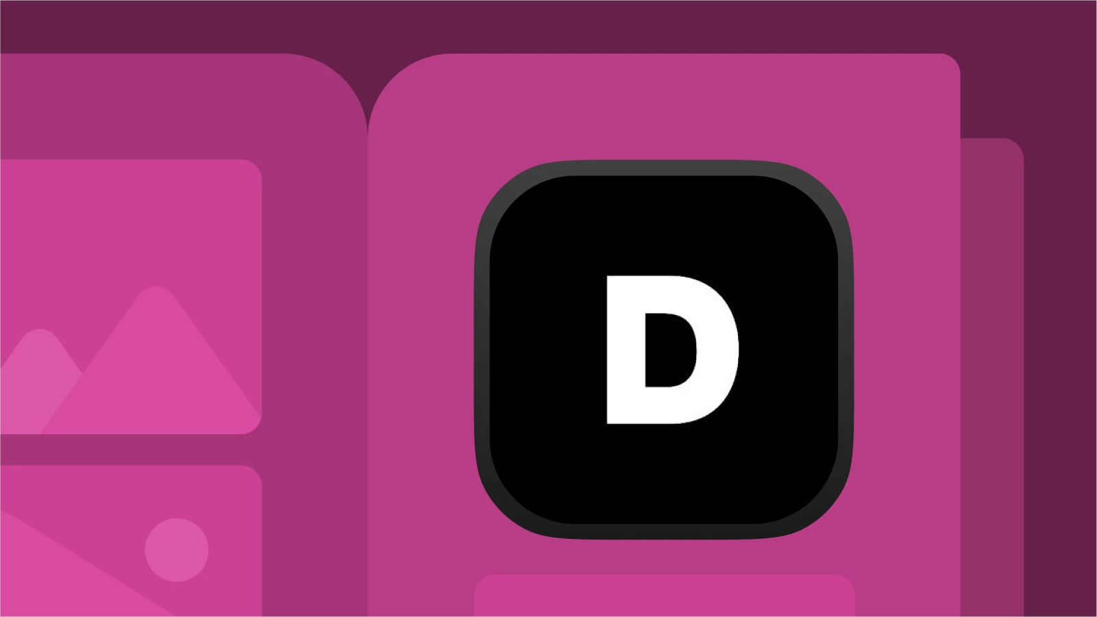 App icon with bold white “D” on a black square over a magenta background, featured in best Pinterest alternatives and similar apps like Pinterest