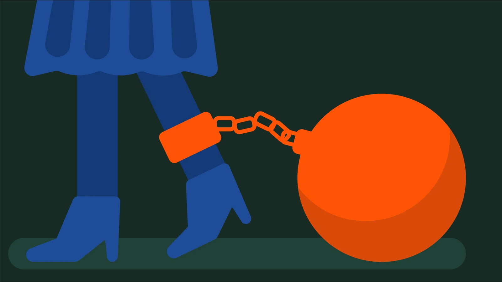 Key plot point in The great alone - Person in blue skirt chained to a large orange ball