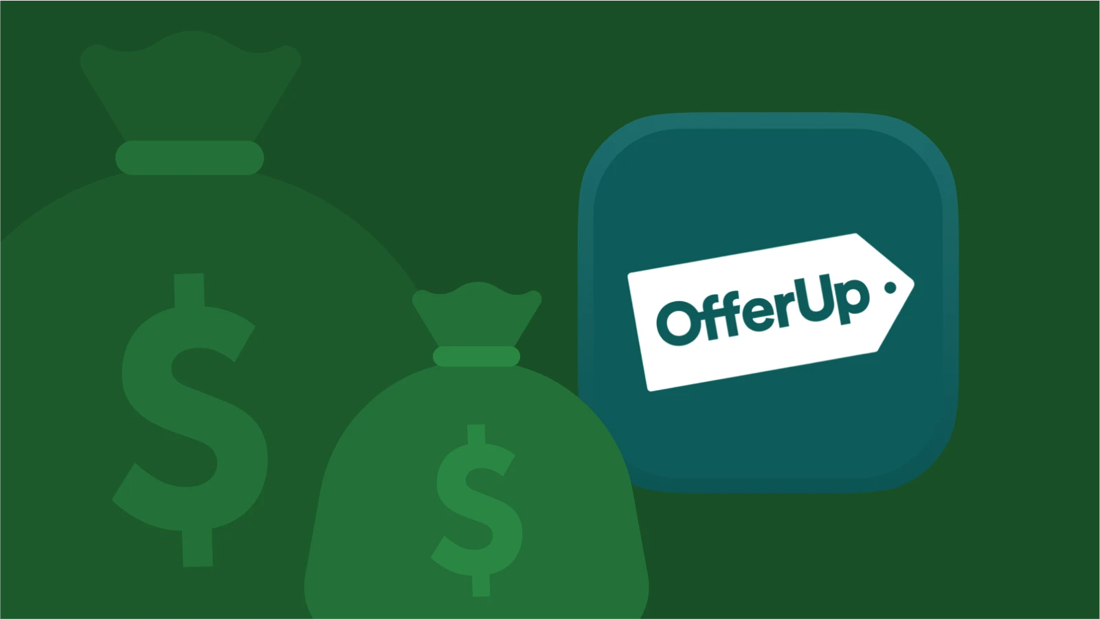 OfferUp app icon next to two money bags with dollar signs symbolising make money online