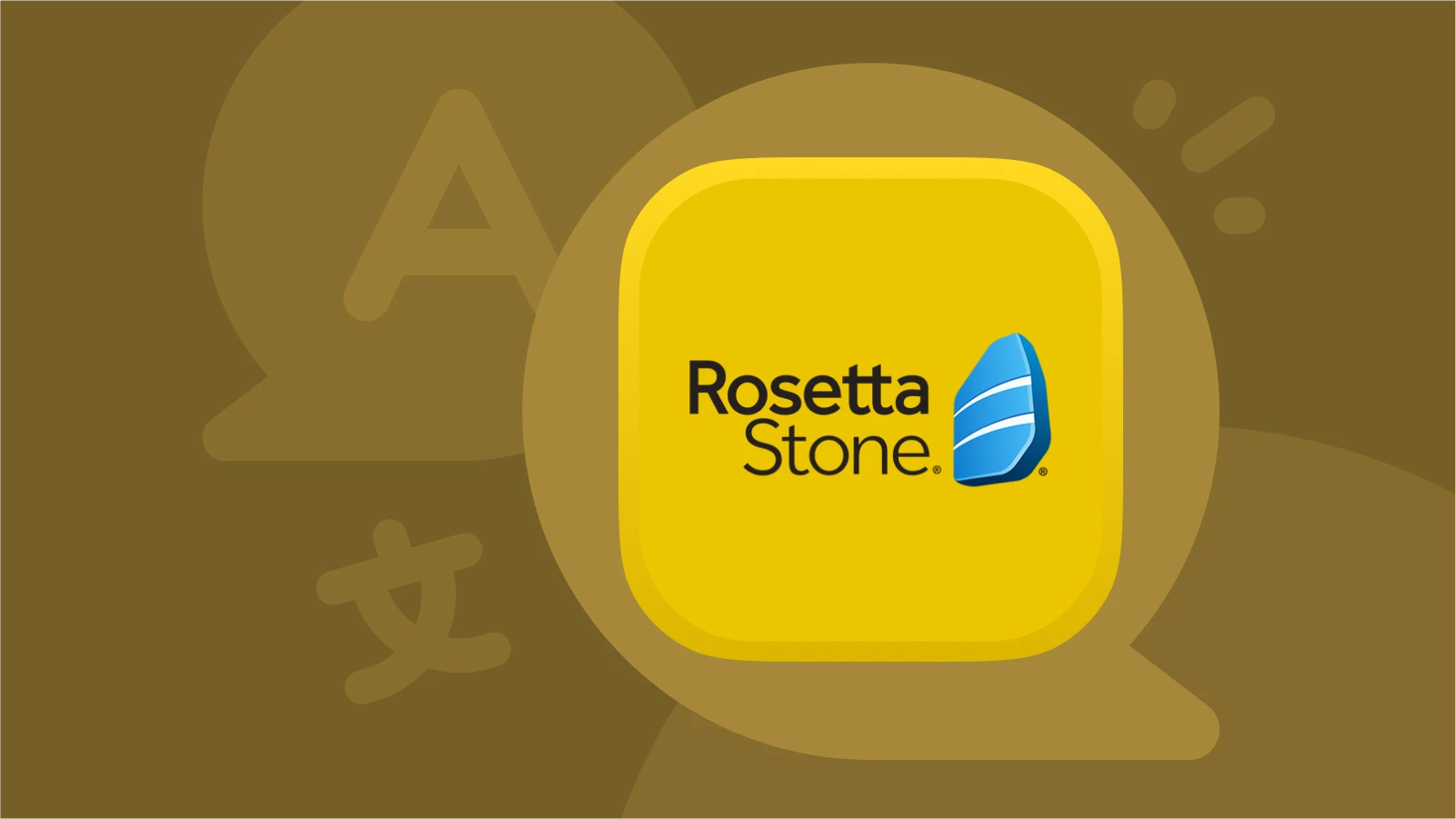 rosetta stone one of the best language learning apps, set against a green background with the icon of speach bubble and translation