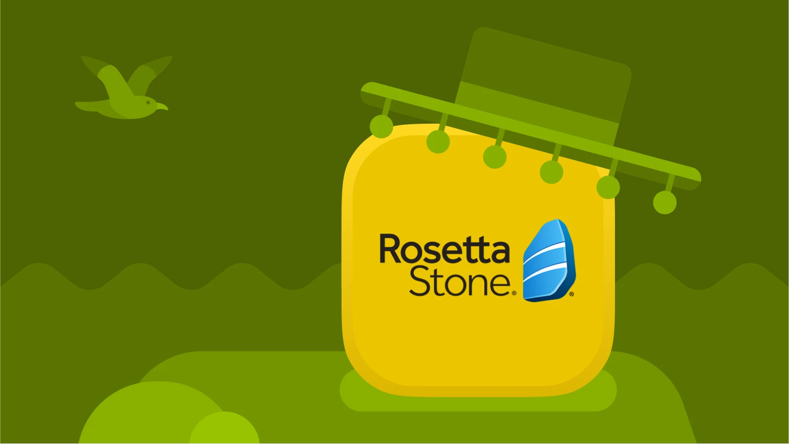 rosetta stone wearing a Spanish-style hat against a brown background, symbolizing spanish language