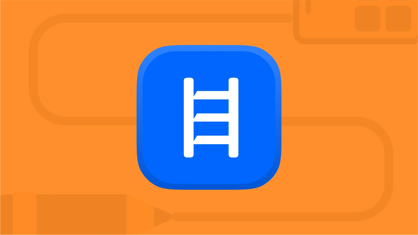 Headway blue logo with ladder icon on an orange background, included in office apps for productivity