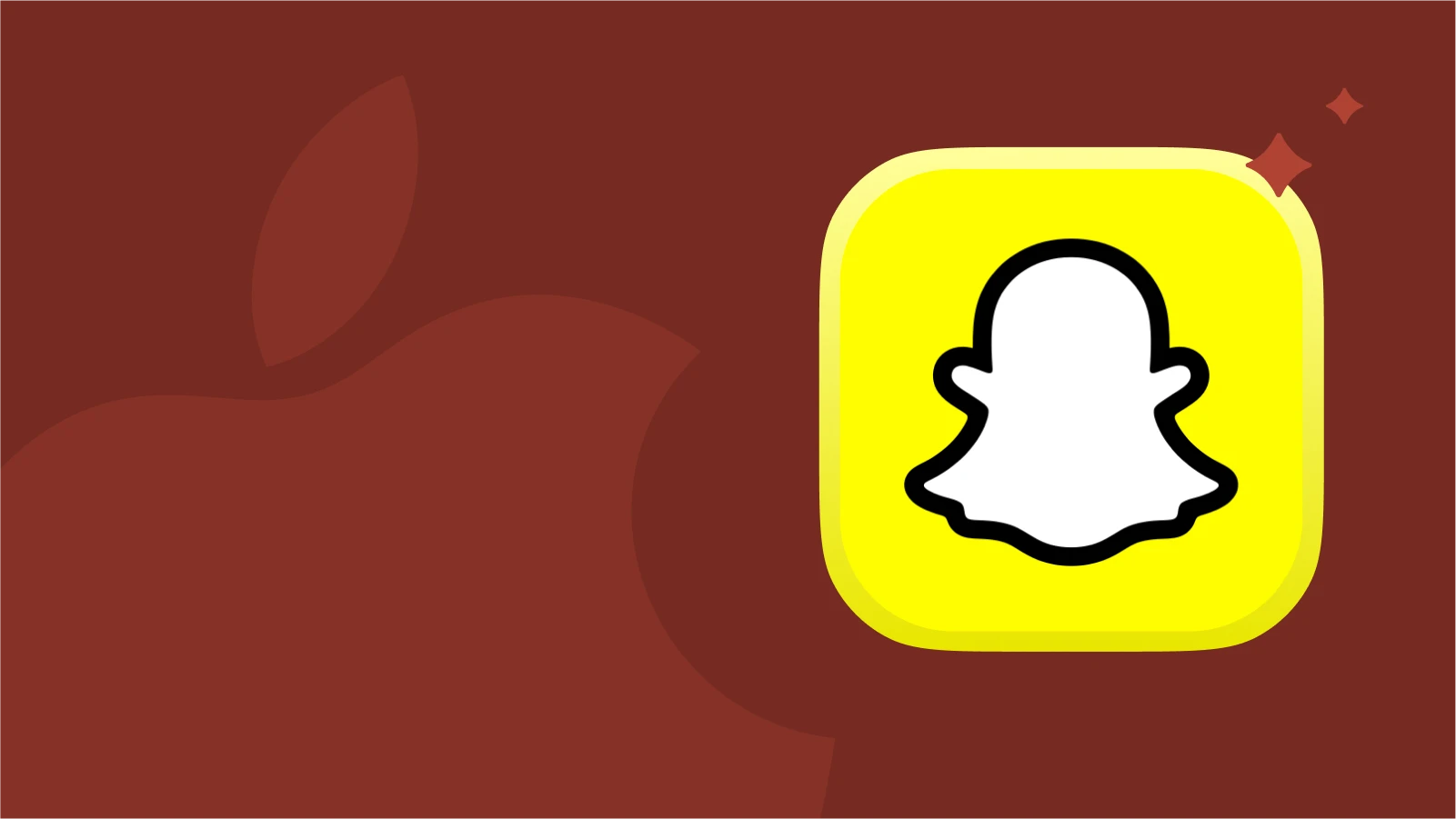 Snapchat app for iphone 14 pro with iphone logo at the background and stars in the corner