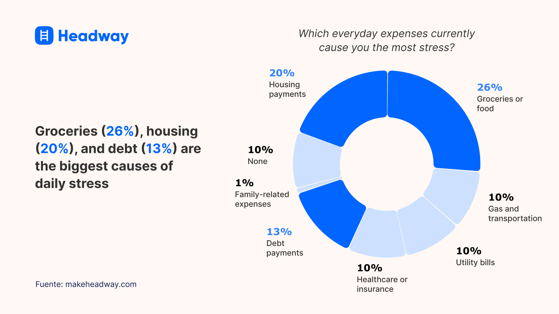 Groceries (26_), housing (20_), and debt (13_) are the biggest causes of daily stress