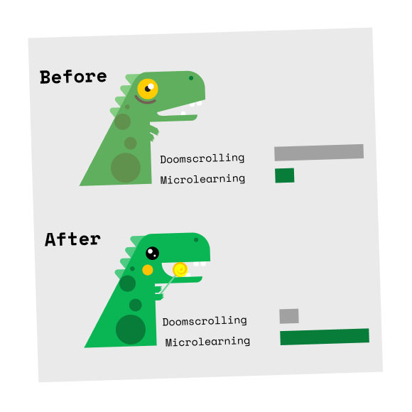 Sad dino in contrast to happy dino with lollipop