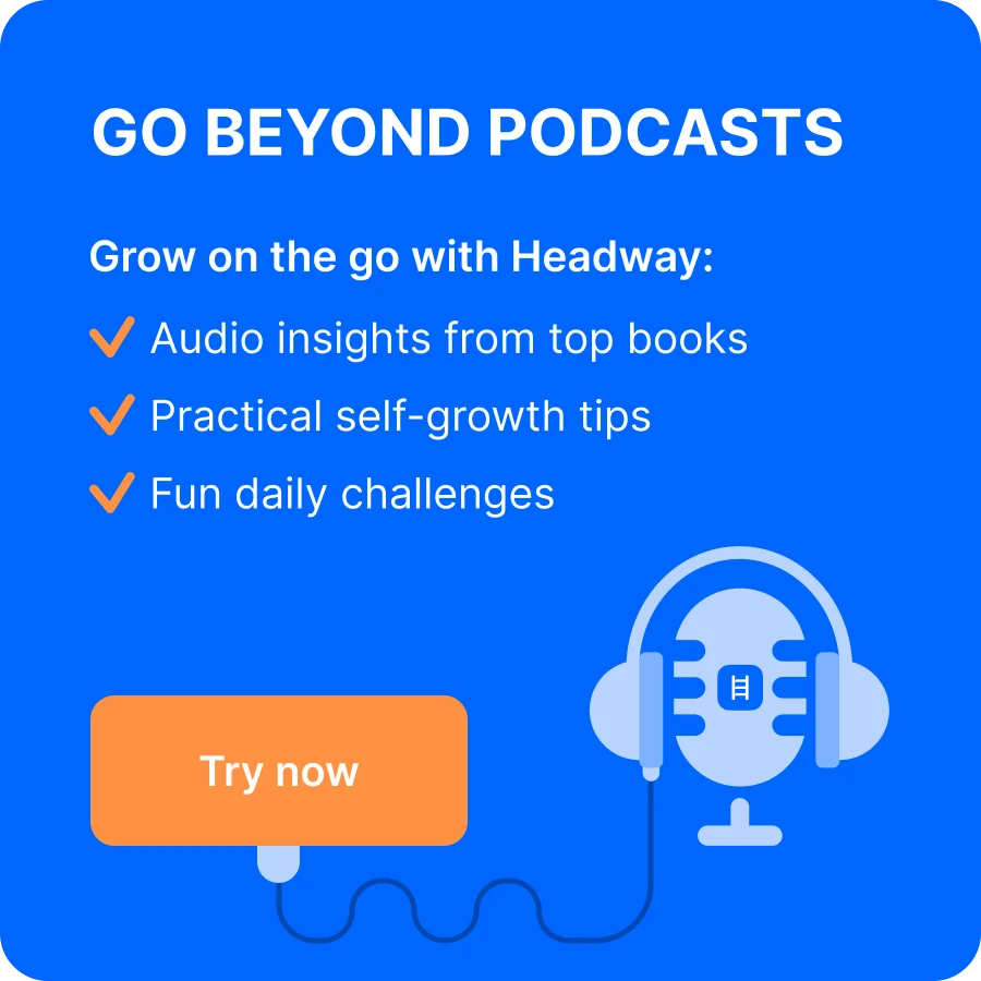 self help podcasts - Headphone icon with microphone connected to a wire, symbolizing audio content and growth-related Headway book app and best apps