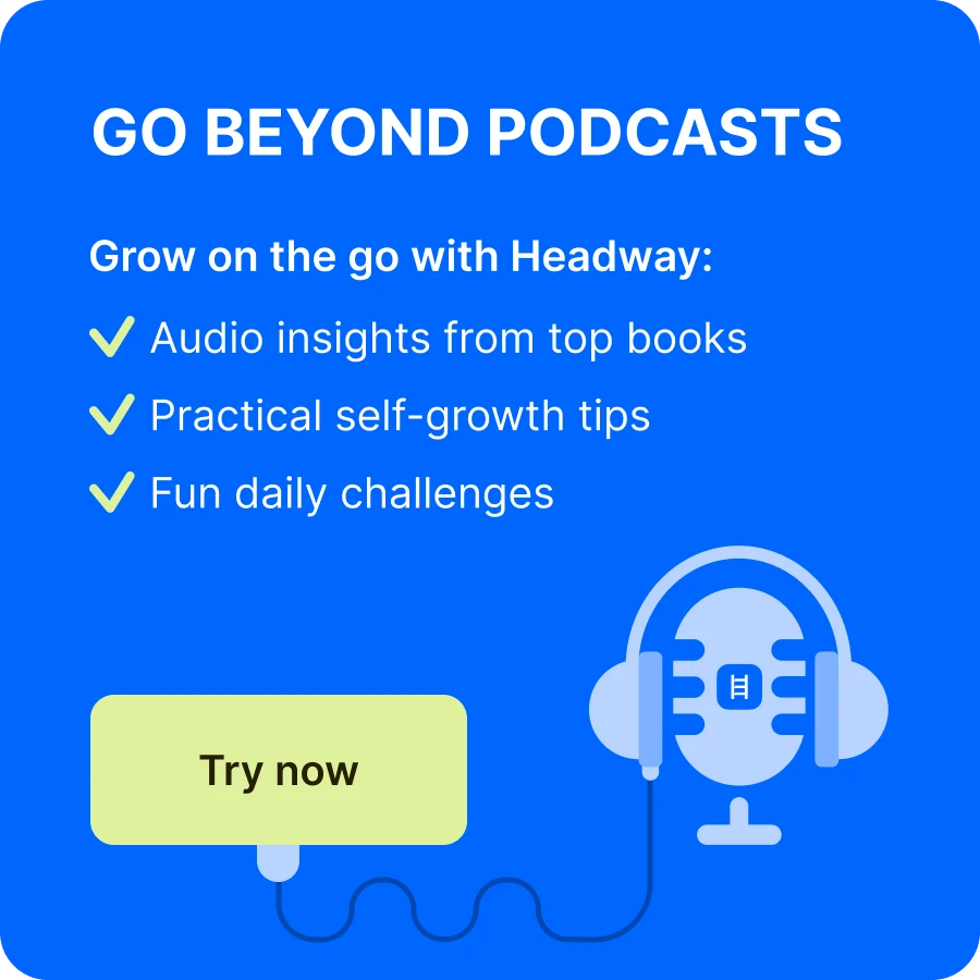 Blue box with illustration of a microphone representing Headway as the alternative for parenting podcasts
