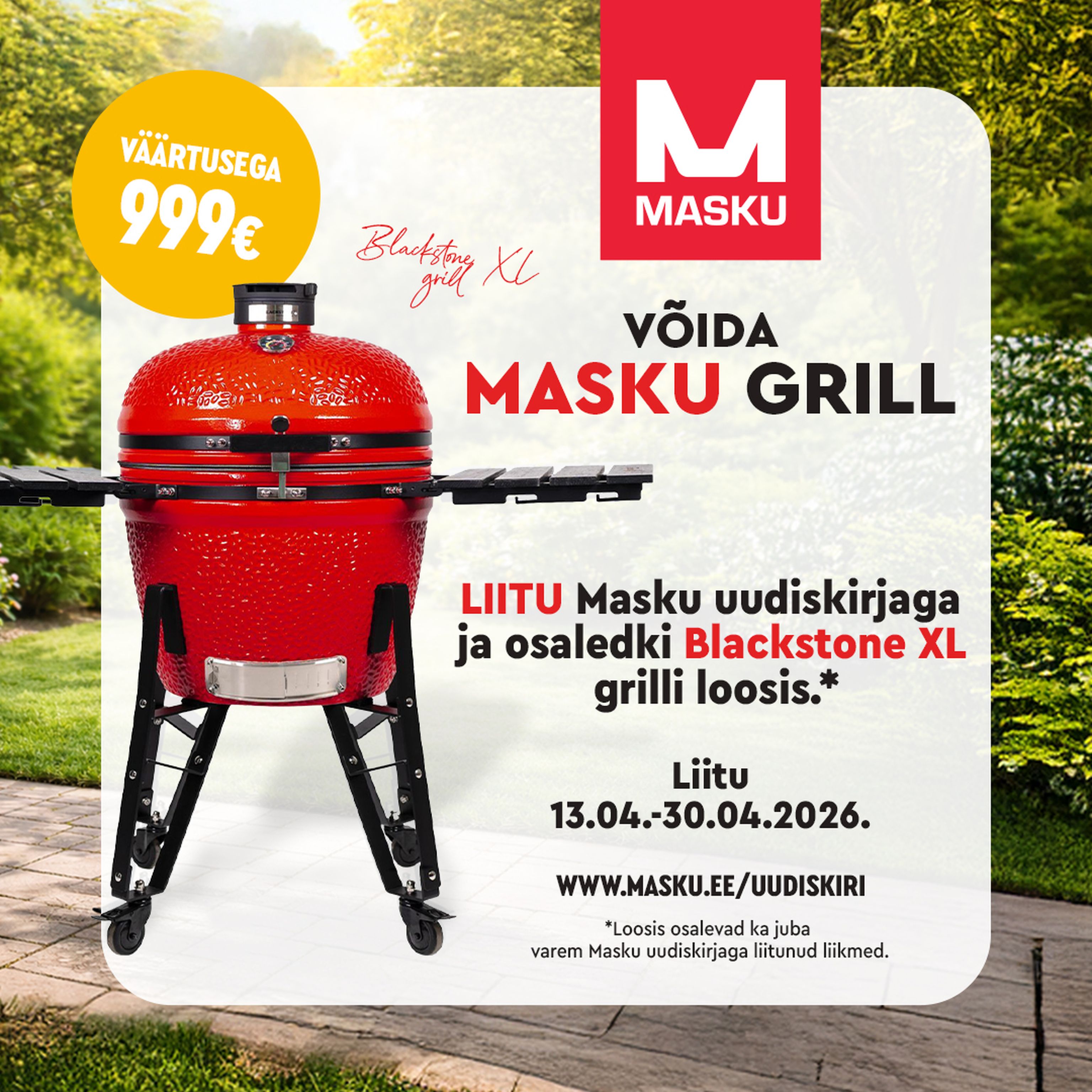 Blackstone XL grill aiagrill punane must Masku uudiskirja loos väärtusega 999 €