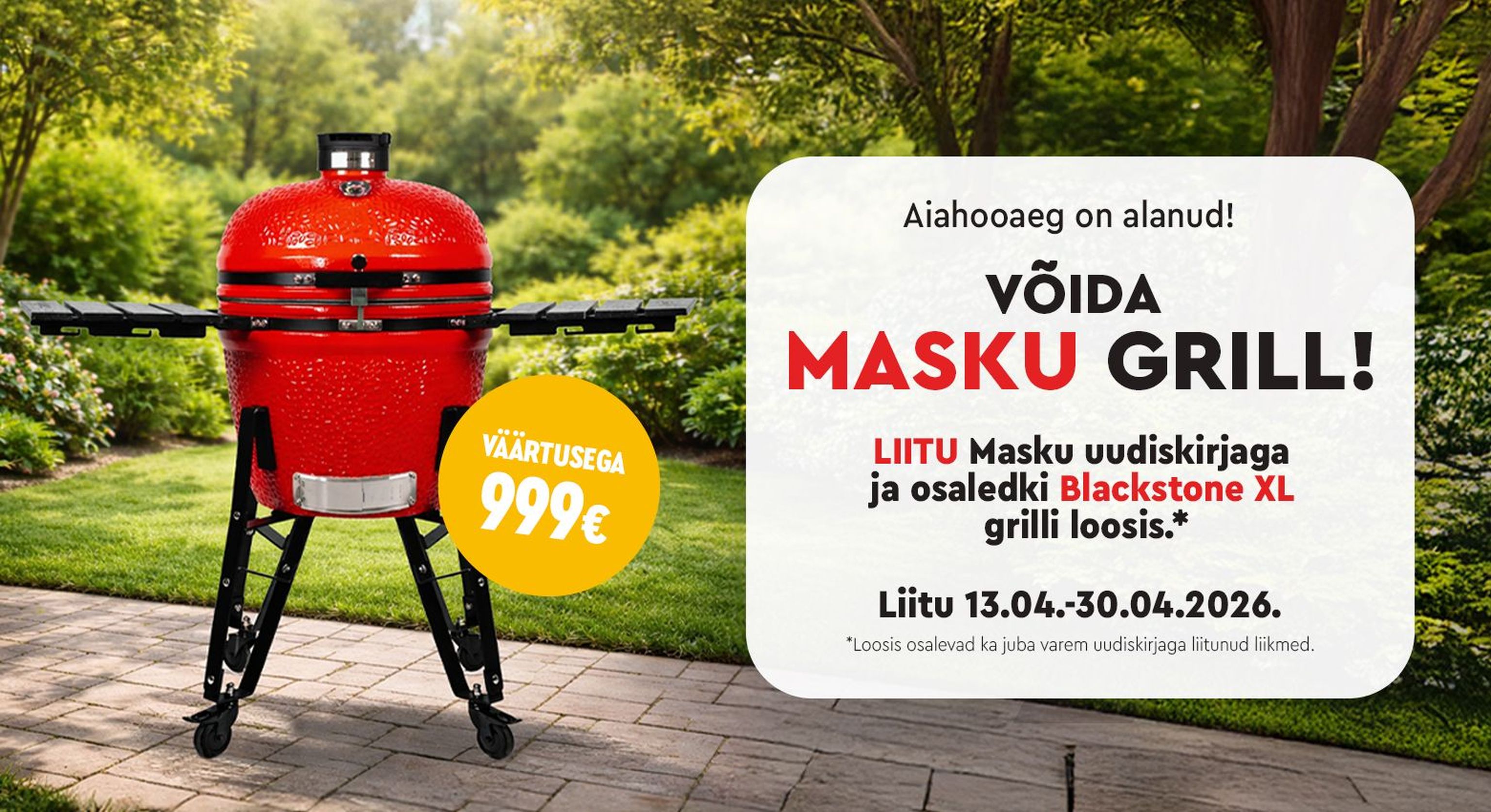Blackstone XL grill aiagrill punane must Masku uudiskirja loos väärtusega 999 €