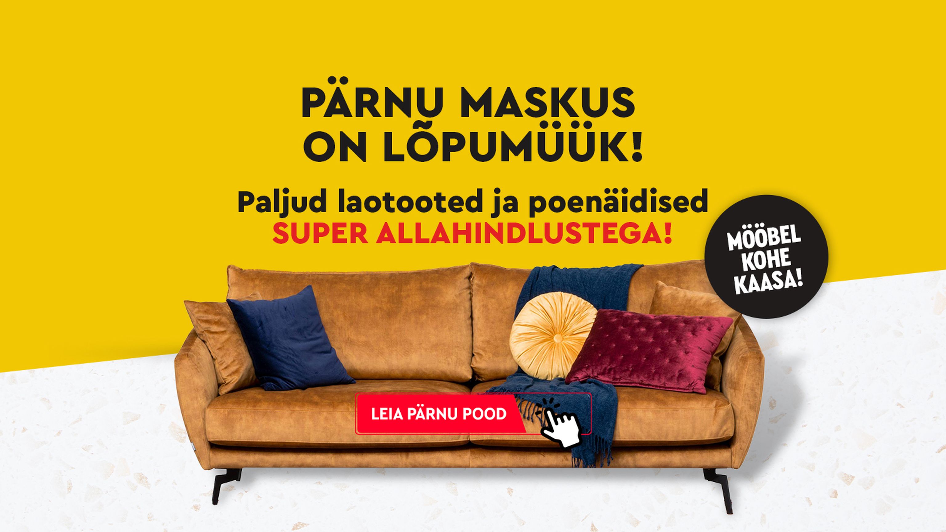 Pärnu Masku lõpumüügi kampaaniabänner laotooted ja poenäidised superallahindlustega