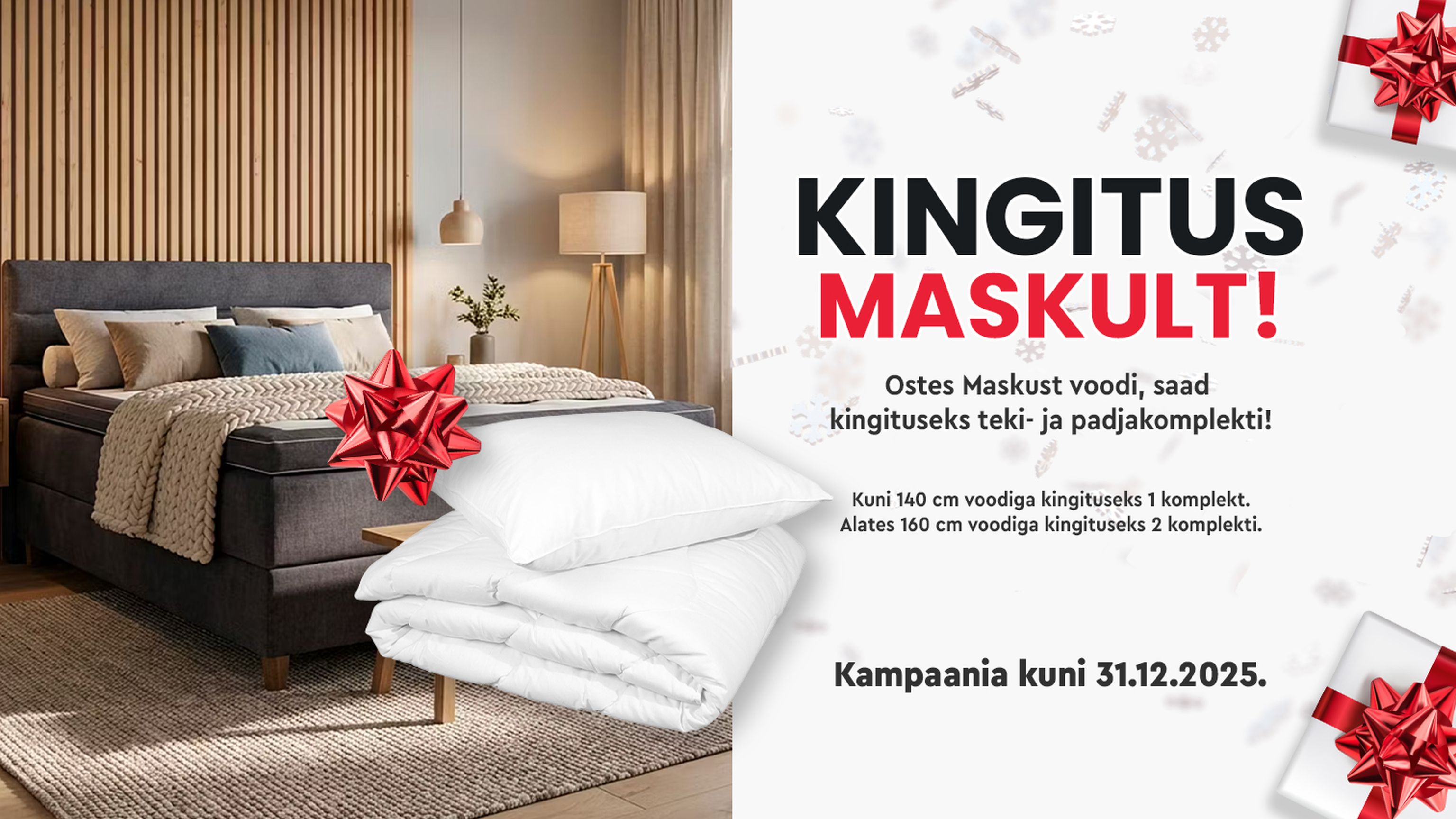 voodi kampaaniabänner polsterdatud voodi Masku kingituskampaania kampaania kuni 31.12.2025