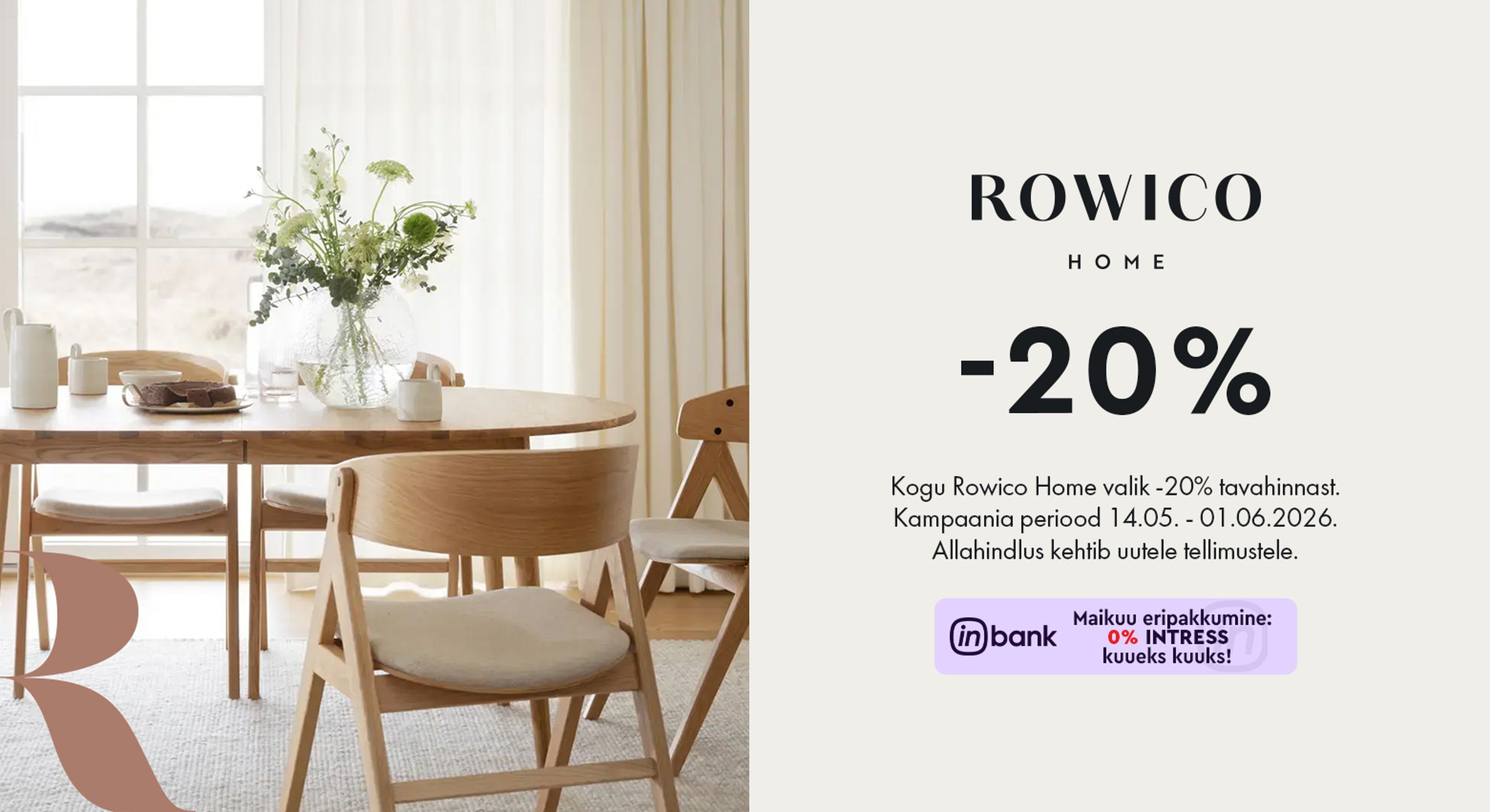 Rowico Home kampaaniabänner -20% kampaania 14.05.-01.06.2026