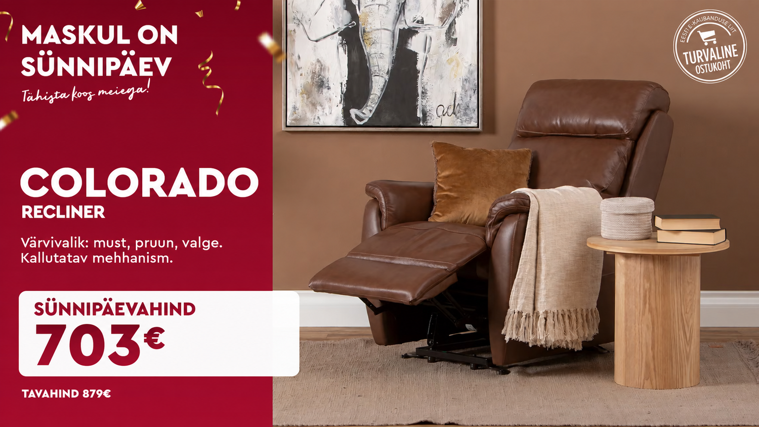 Colorado recliner tugitool pruun kallutatav Masku sünnipäevahind 879 € -> 703 €