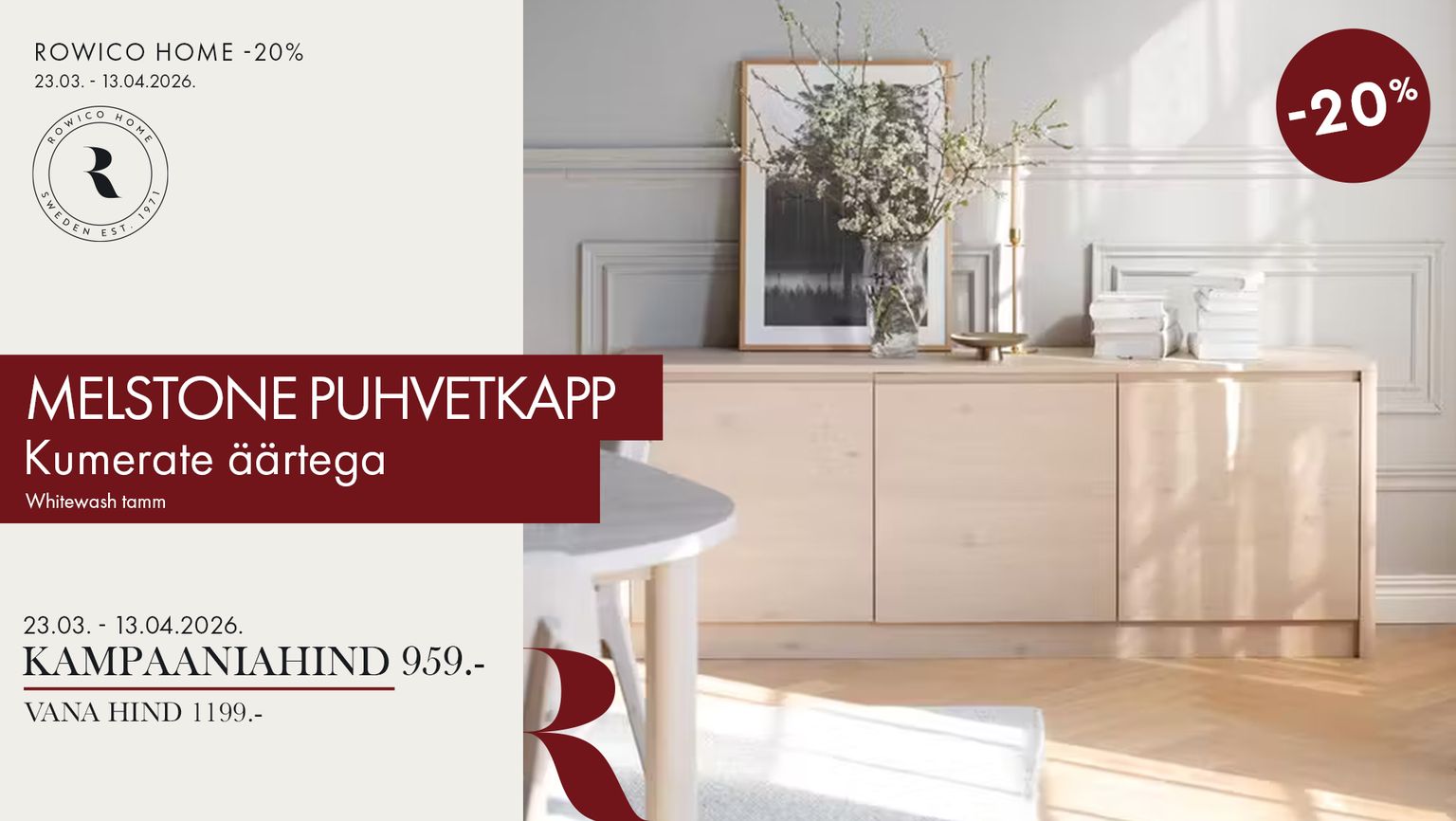 melstone puhvetkapp tamm hele Rowico Home kumera äärega -20% kampaania 1199 € -> 959 €