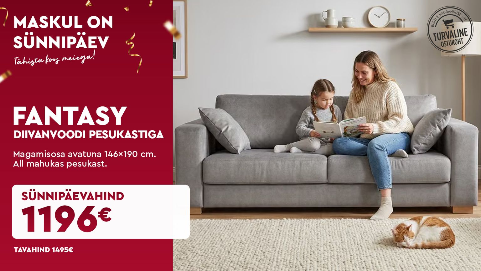 Fantasy diivanvoodi pesukastiga magamisosa 146×190 cm sünnipäevahind 1495 € -> 1196 €