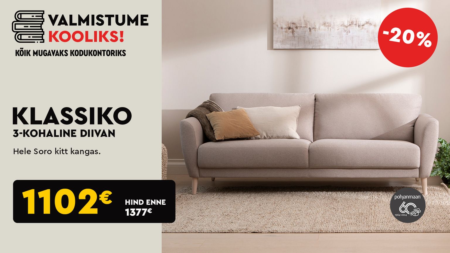 Klassiko 3-kohaline diivan 1102 € (1377 €)