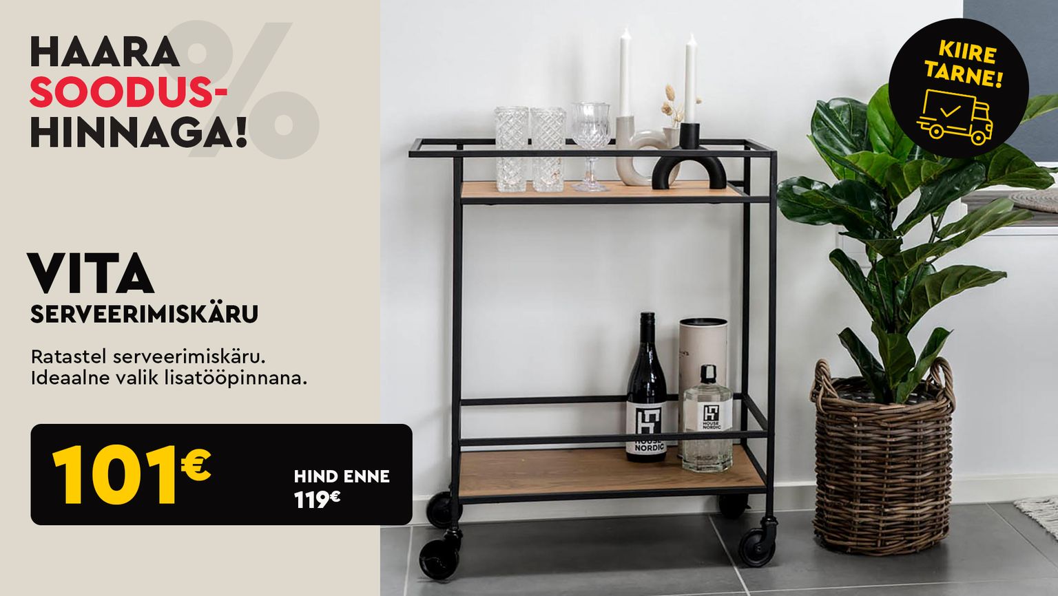 vita serveerimiskäru serveerimiskäru metall puit must ratastel serveerimiseks -soodushind 119 € -> 101 €