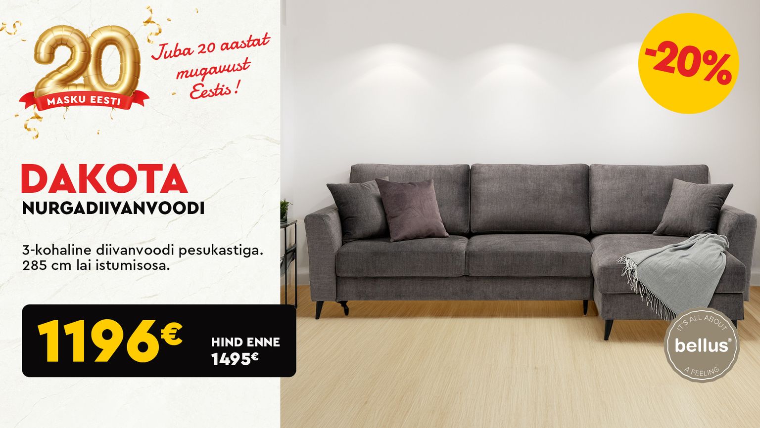 dakota nurgadiivanvoodi hall bellus -20% kampaania 1495 € -> 1196 €