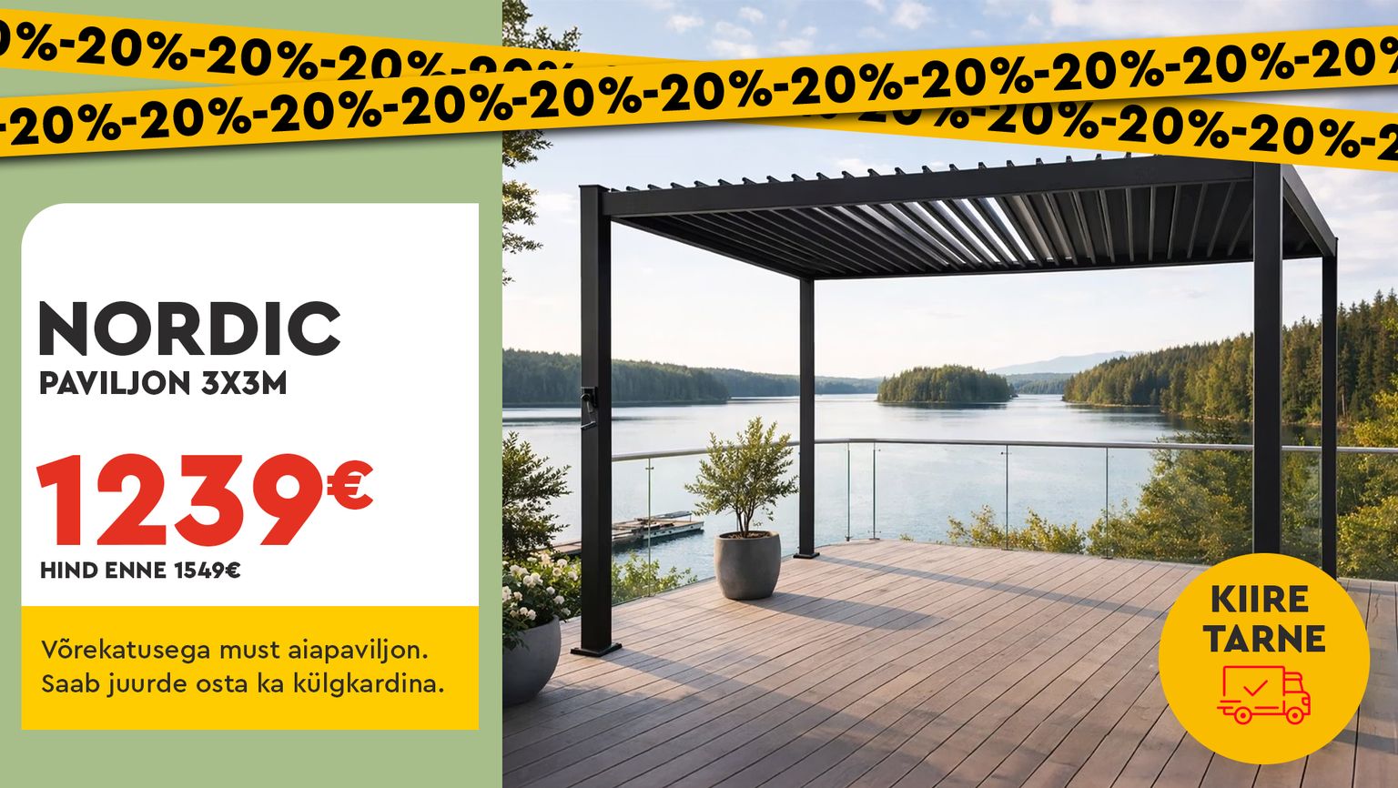 nordic paviljon metallist must 3x3 m aiapaviljon -20% kampaania 1549 € -> 1239 €