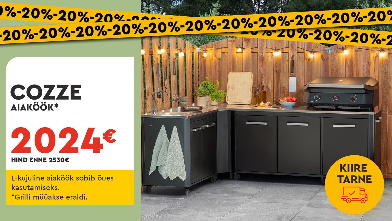 cozze aiaköök metallist must L-kujuline õueköök -20% kampaania 2530 € -> 2024 €