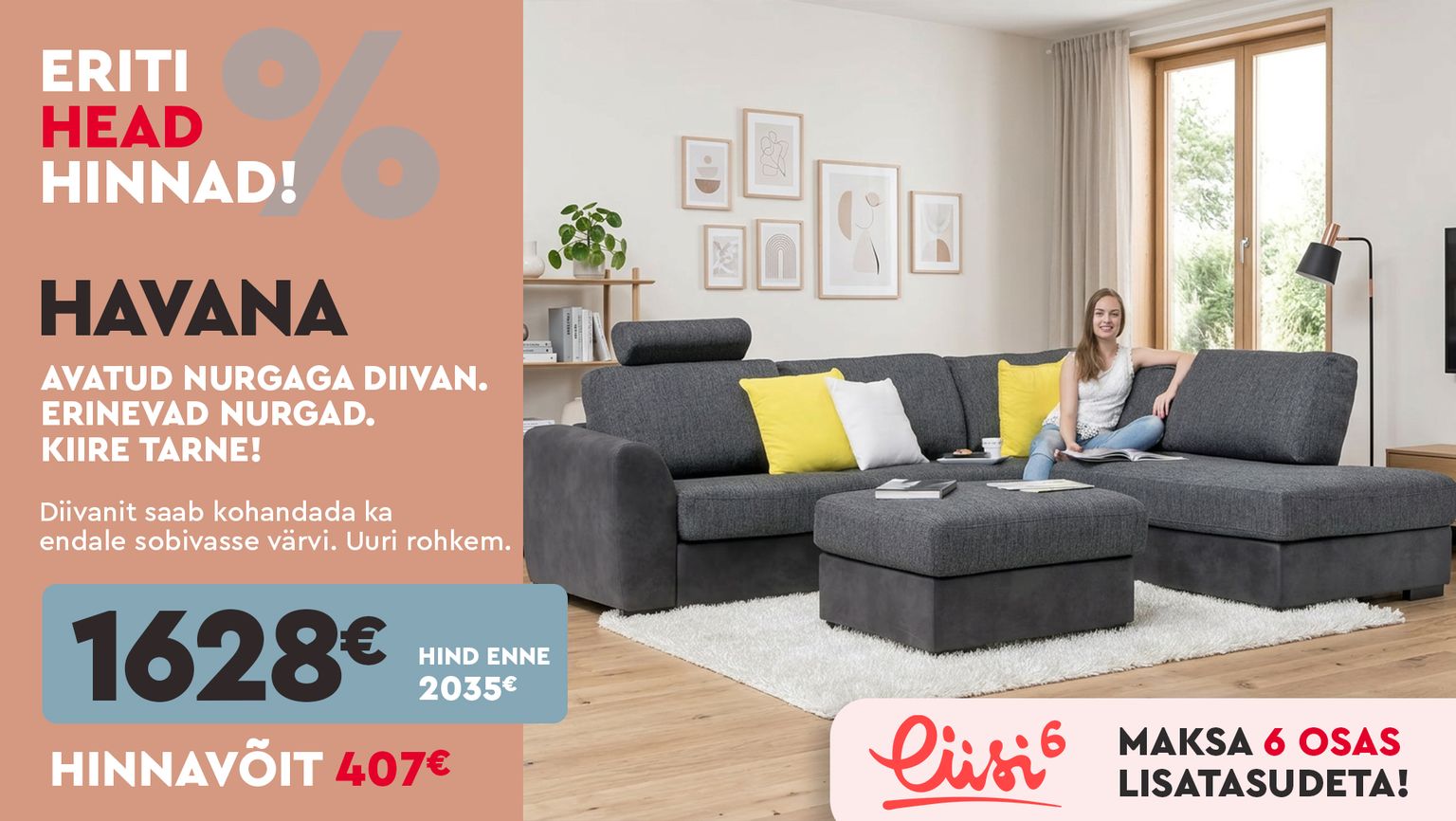 havana nurgadiivan kangast tumehall avatud nurgaga - eriti head hinnad 2035 € -> 1628 €