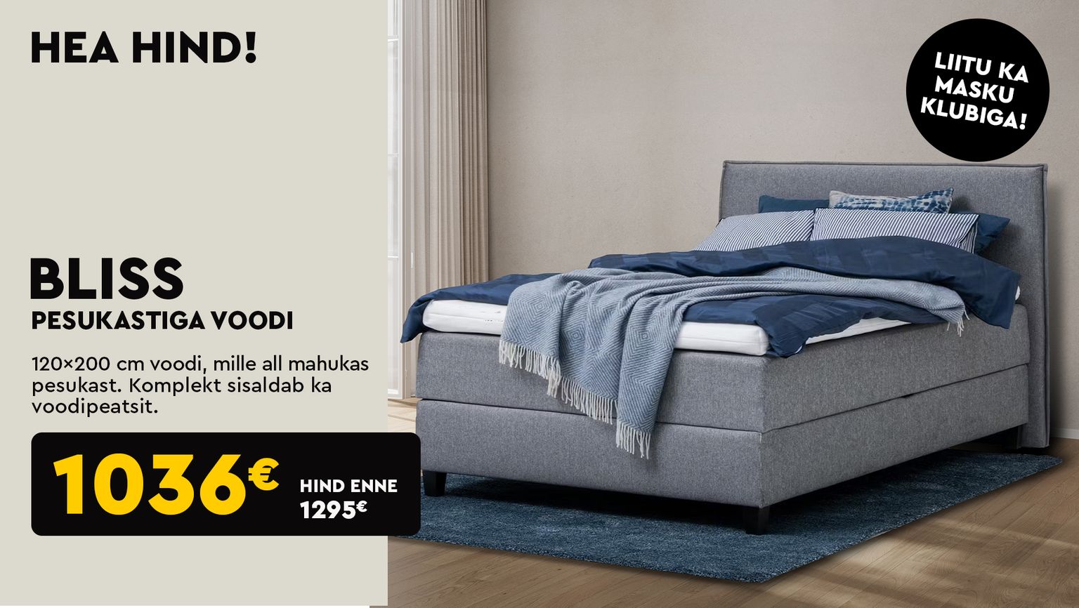 Bliss pesukastiga voodi 1036€ (hind enne 1295€)