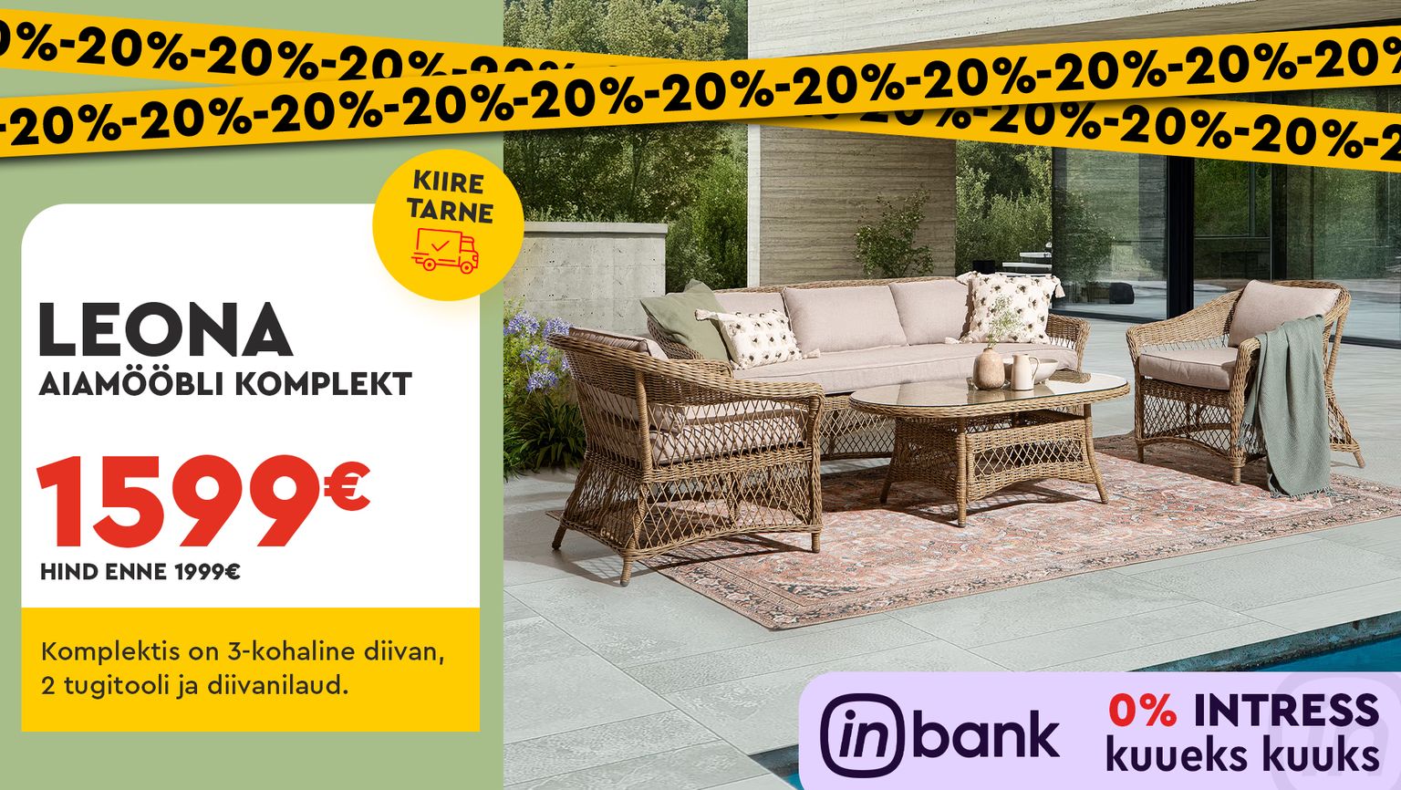 leona aiamööbli komplekt rotang beež komplekt aeda kõik nulliga 0% intress -20% kampaania 1999 € -> 1599 €