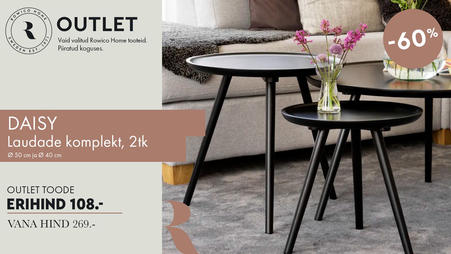 daisy laudade komplekt 2tk diivanilauad must Rowico Home outlet -60% kampaania 269 € -> 108 €