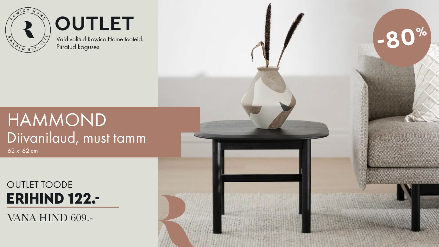 hammond diivanilaud must tamm Rowico Home outlet -80% kampaania 609 € -> 122 €