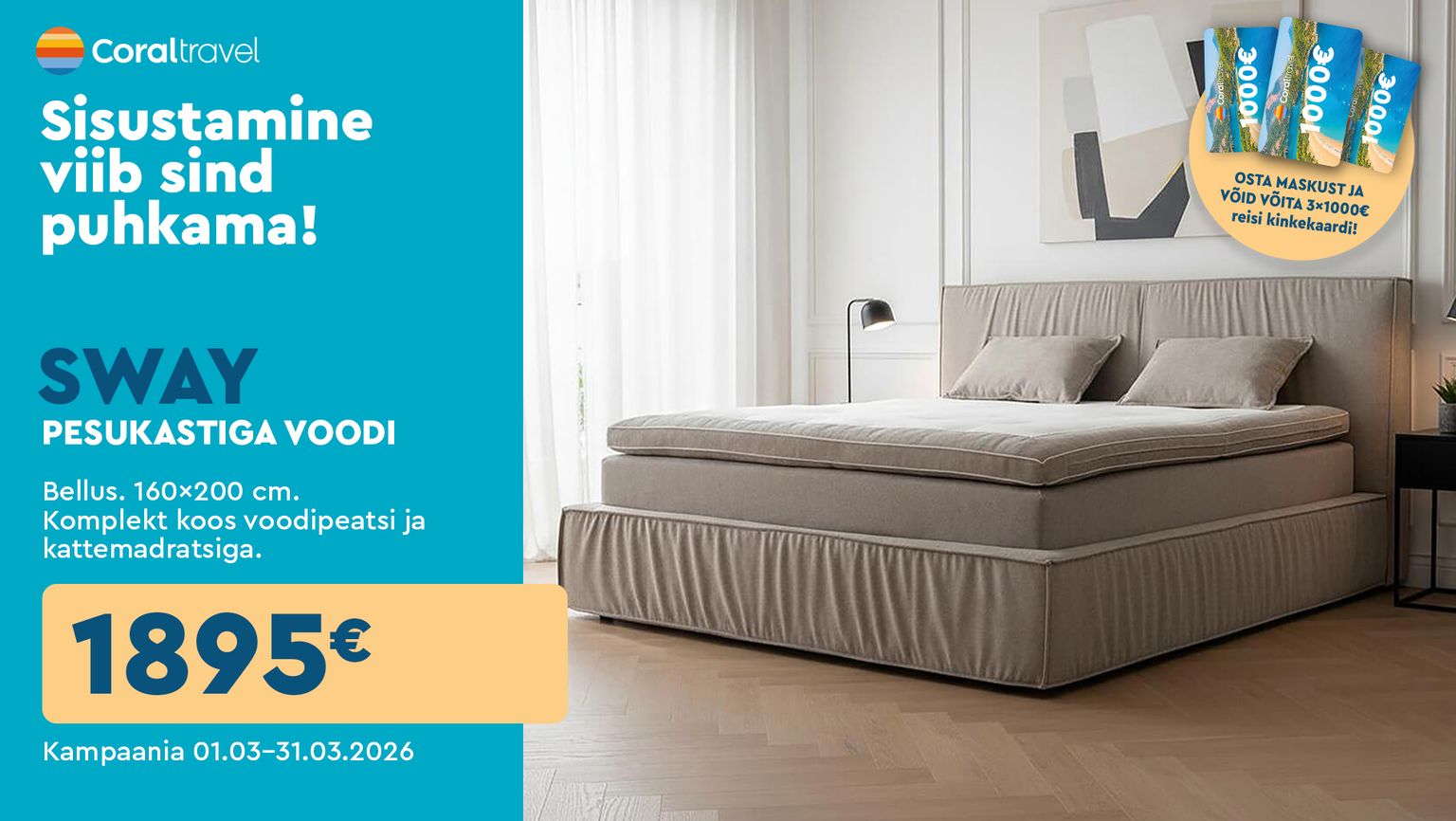 sway pesukastiga voodi voodi Bellus 160x200 cm kampaania 1895 € 01.03–31.03.2026
