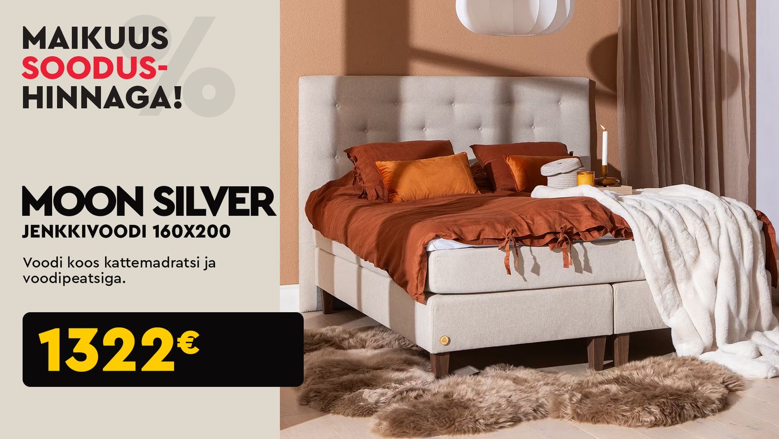 moon silver jenkkivoodi 160x200 voodi kangas beež kattemadratsiga magamistuba 1322 €