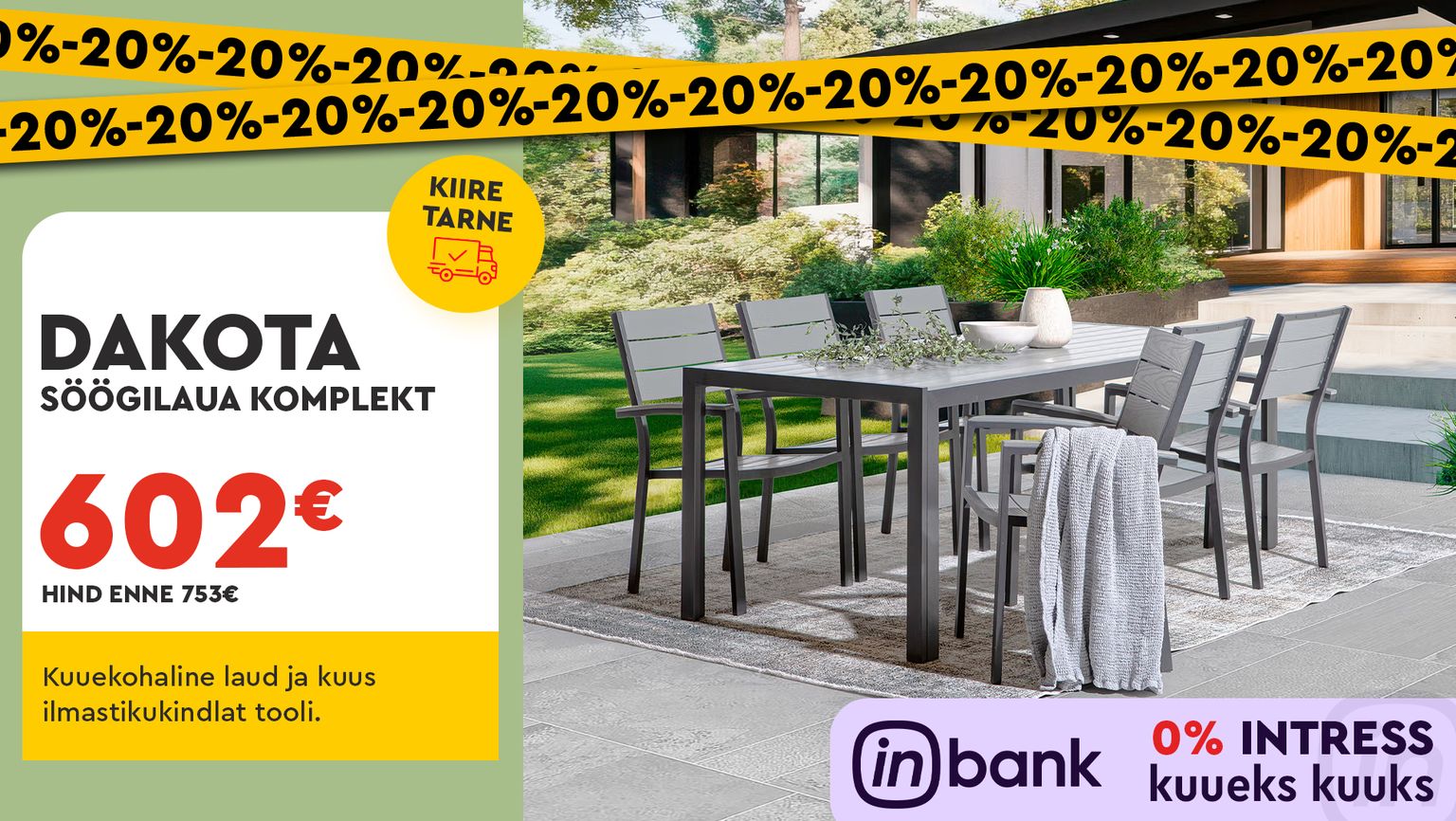 dakota söögilaua komplekt metall hall 6 inimesele aeda kõik nulliga 0% intress -20% kampaania 753 € -> 602 €
