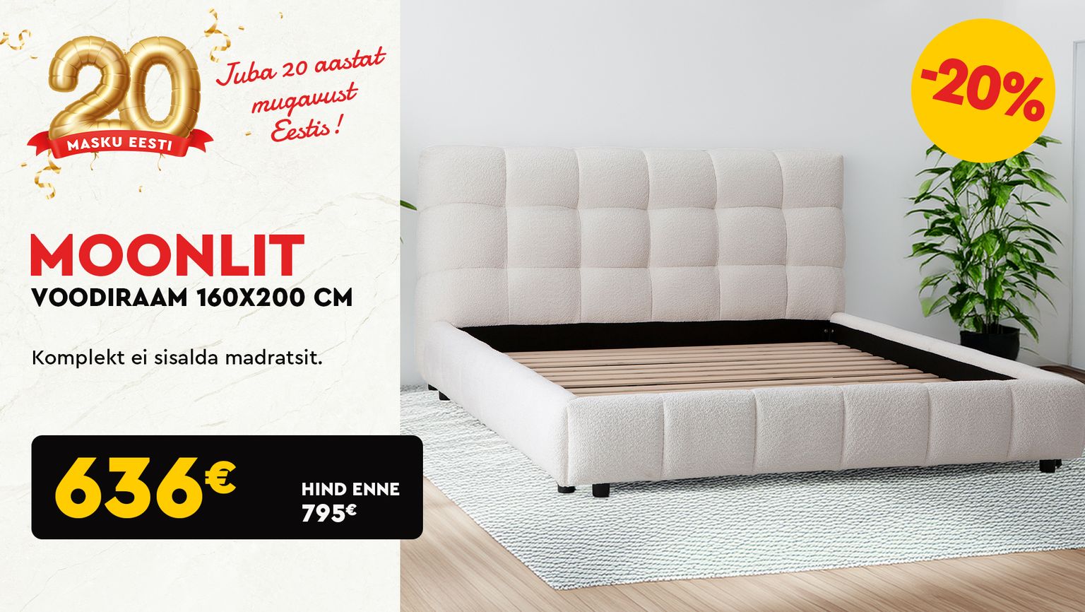 moonlit voodiraam 160x200 cm hele -20% kampaania 795 € -> 636 €