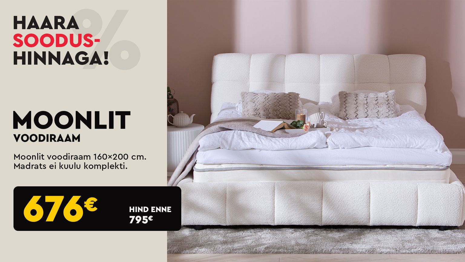 moonlit voodiraam voodiraam kangas valge 160x200 magamistuppa -soodushind 795 € -> 676 €