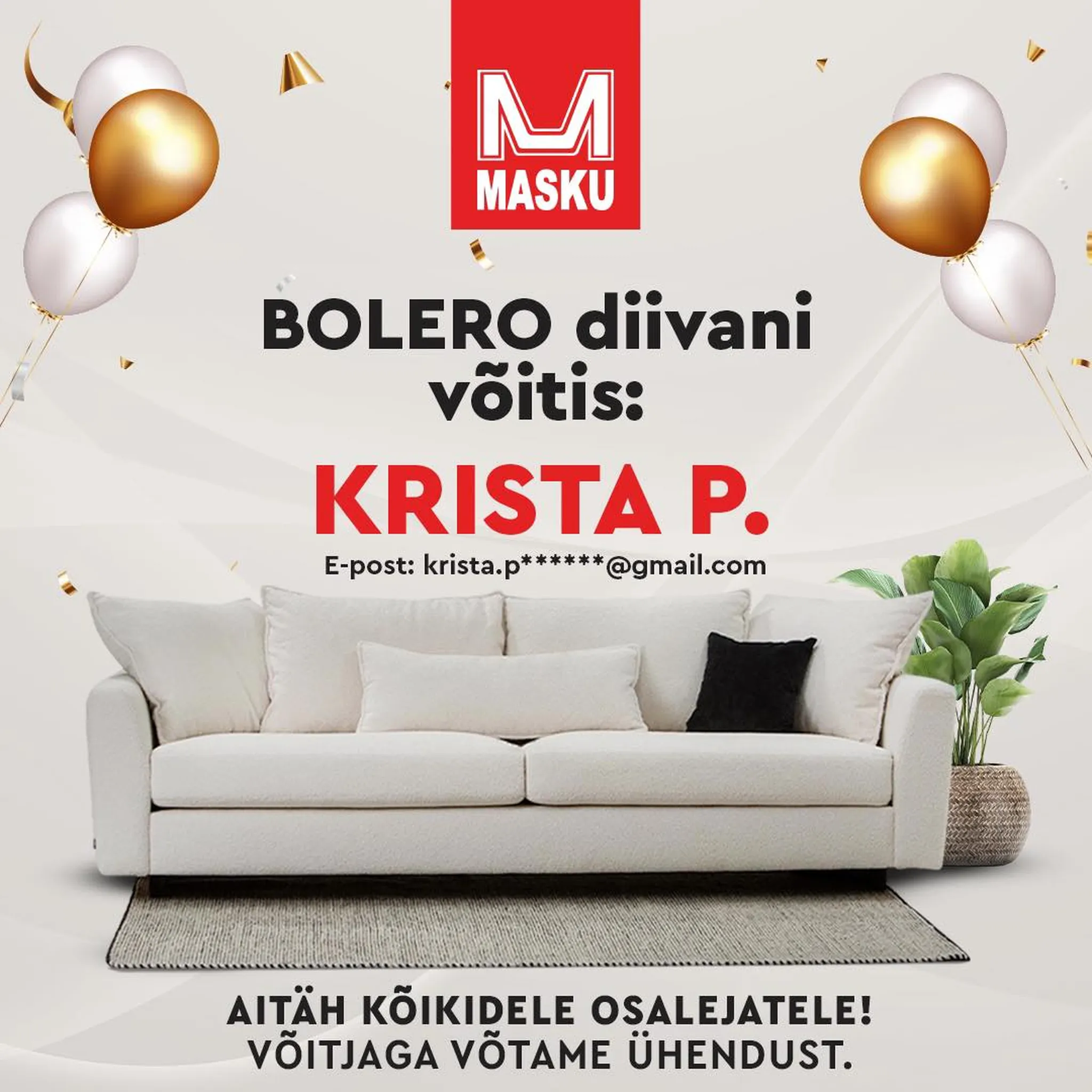 Bolero diivaniloosi võitja on Krist P