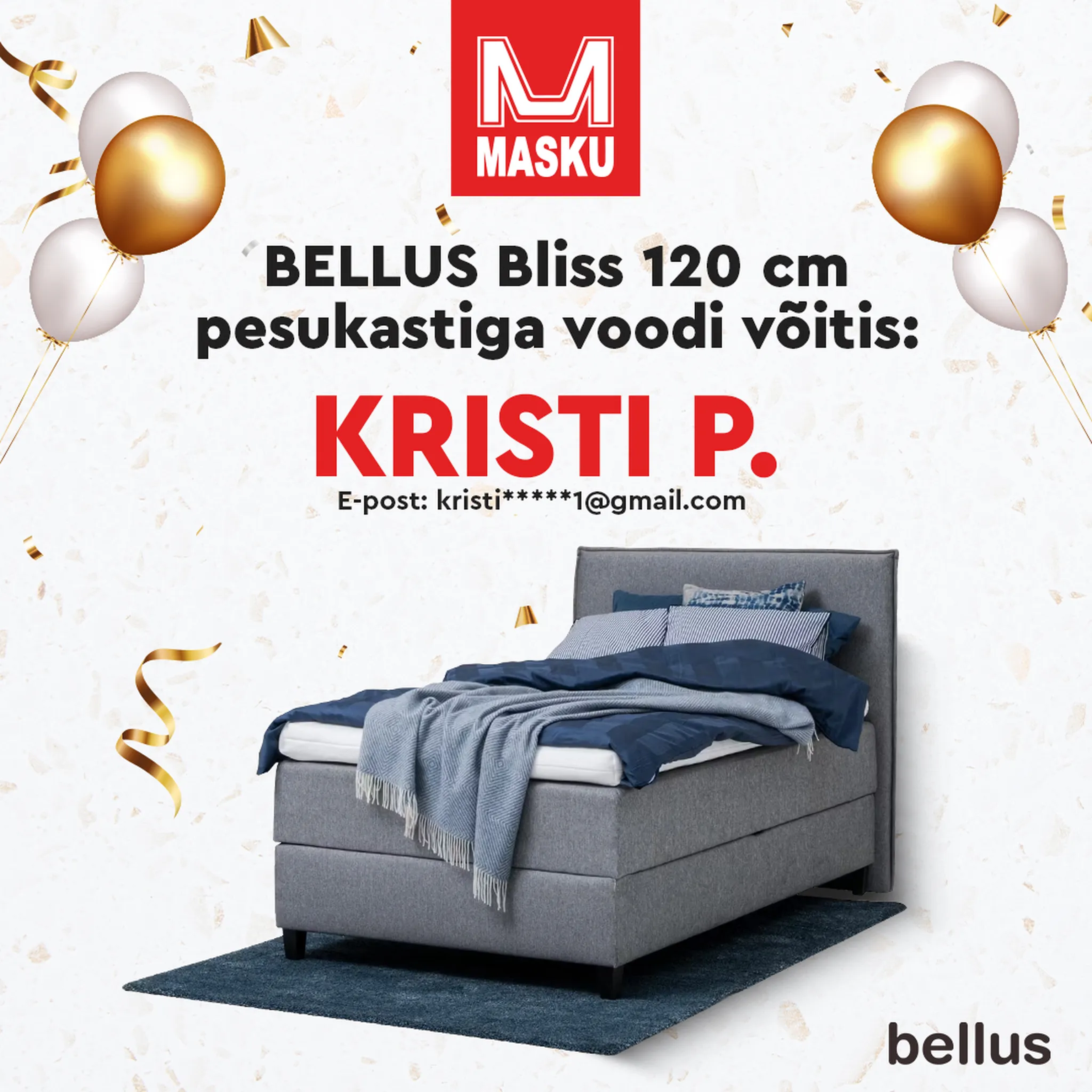 Bellus Bliss 120 cm pesukastiga voodi võitis Kristi P
