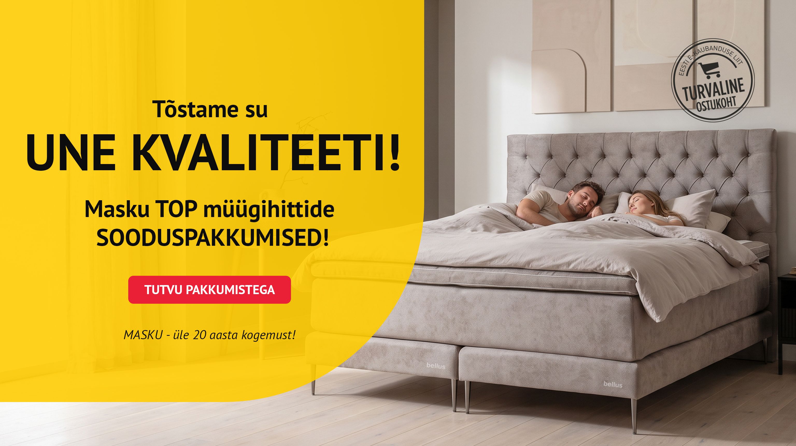 voodite kampaaniabänner „Tõstame su une kvaliteeti!” Masku TOP müügihittide sooduspakkumiste tutvustusega