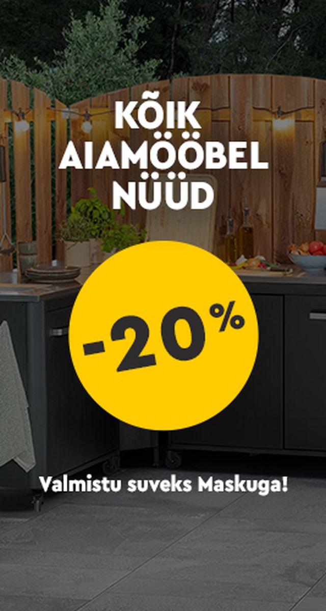 aiamööbel kampaaniabänner õueköögi taustal -20% kampaania
