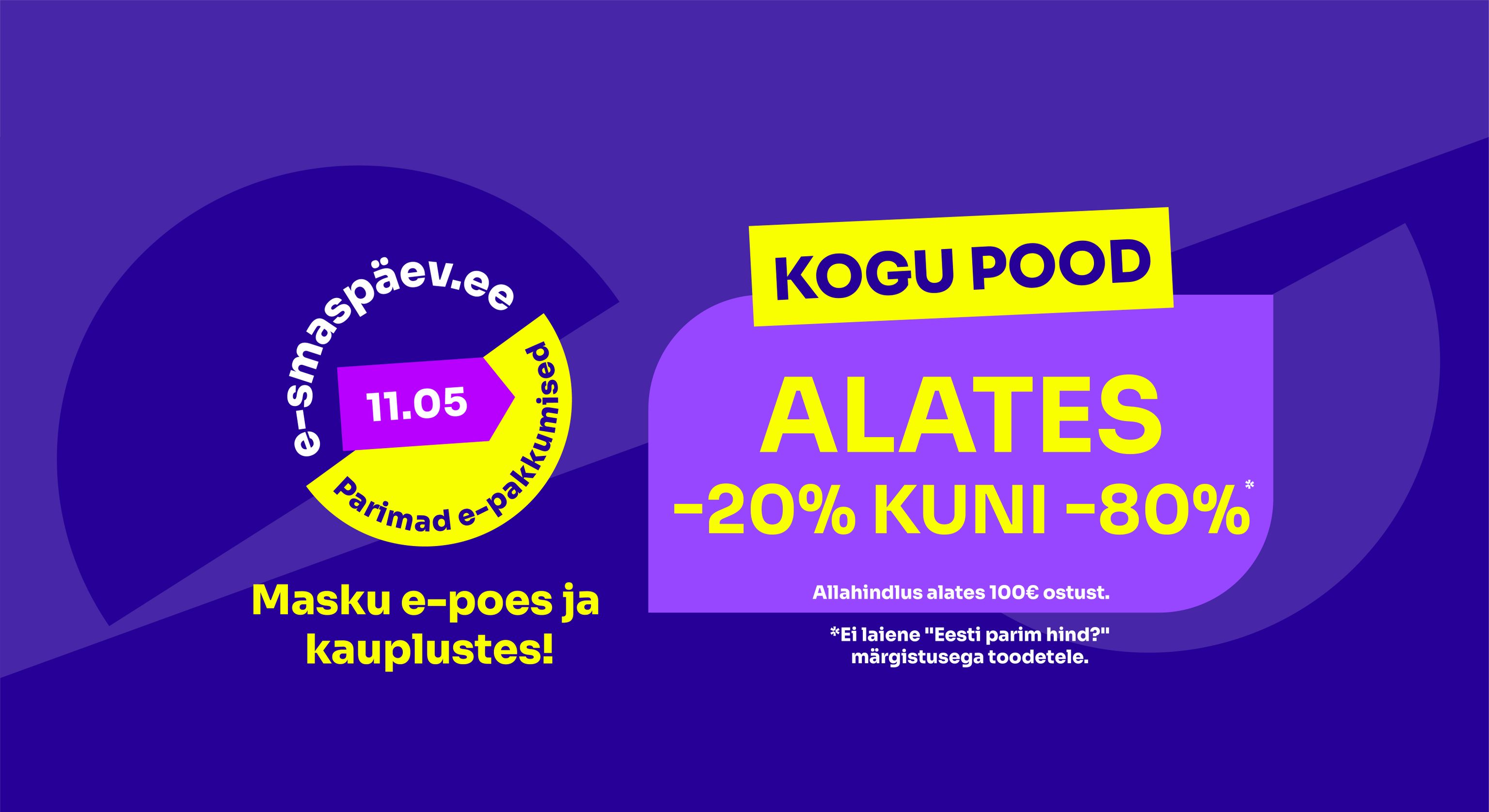 e-smaspäev.ee kampaaniabänner Masku kogu pood e-poes ja kauplustes 11.05 -20% kuni -80%