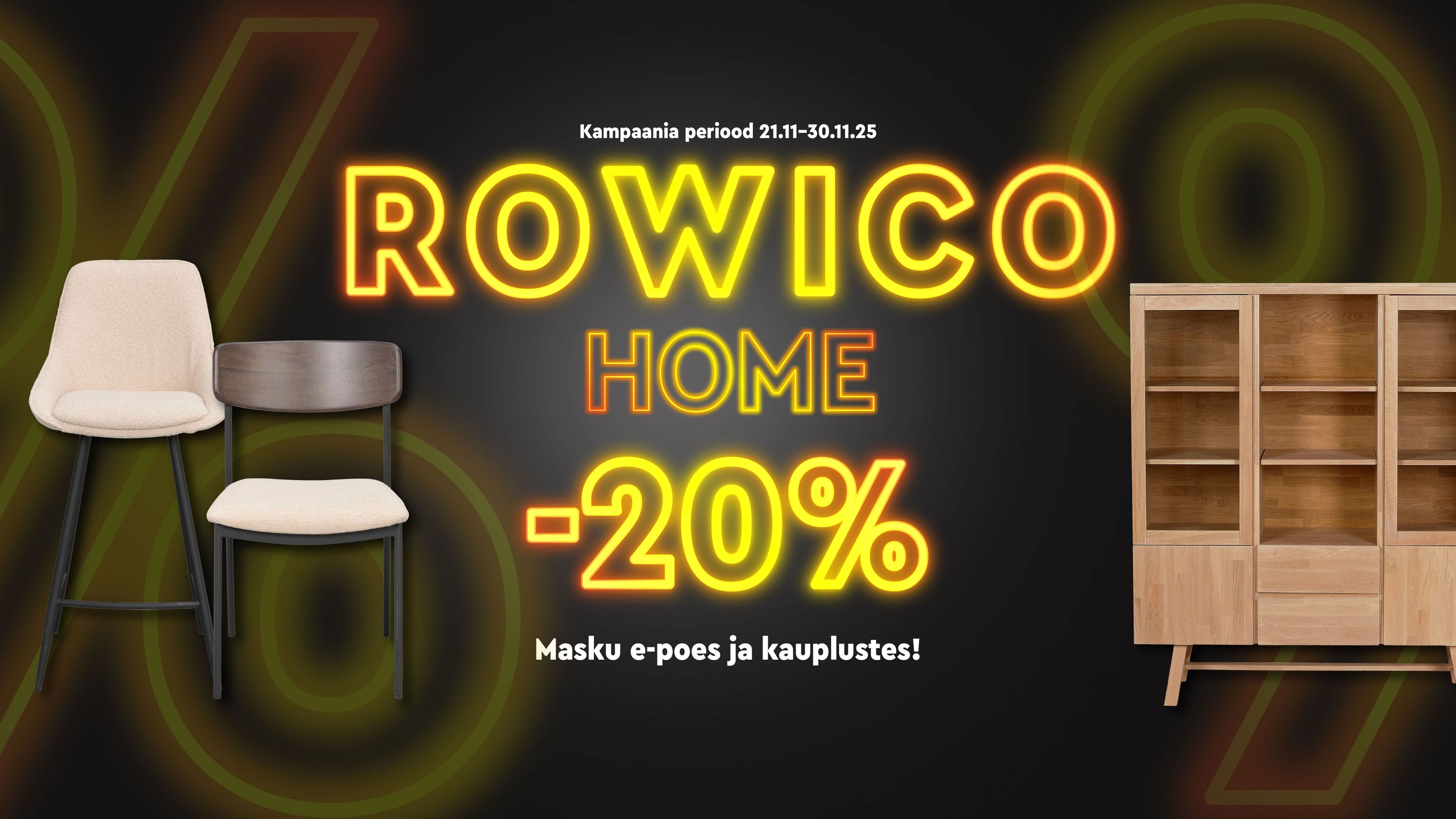 rowico home üldbanner -20% kampaania periood 21.11–30.11.25