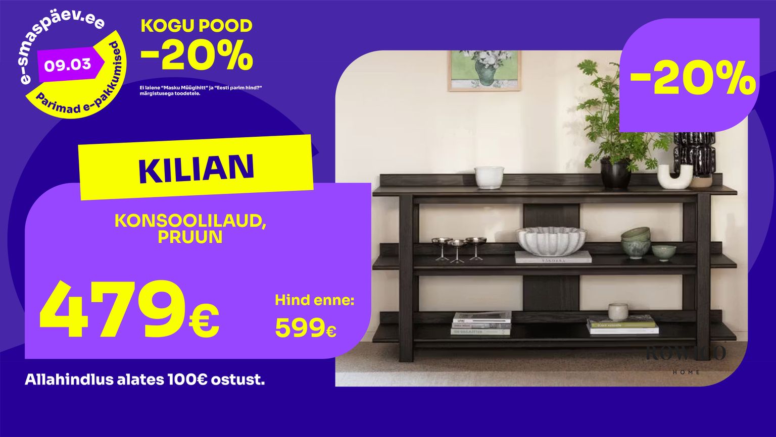 kilian konsoollaud laud puit pruun Rowico -20% kampaania 599 € -> 479 €