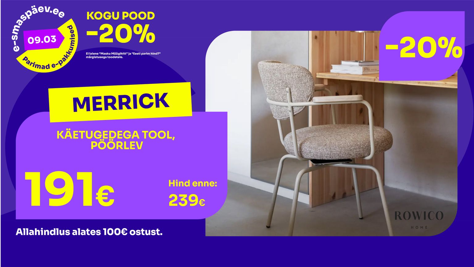 merrick tool tool kangas helebeež Rowico käetugedega pöörlev -20% kampaania 239 € -> 191 €