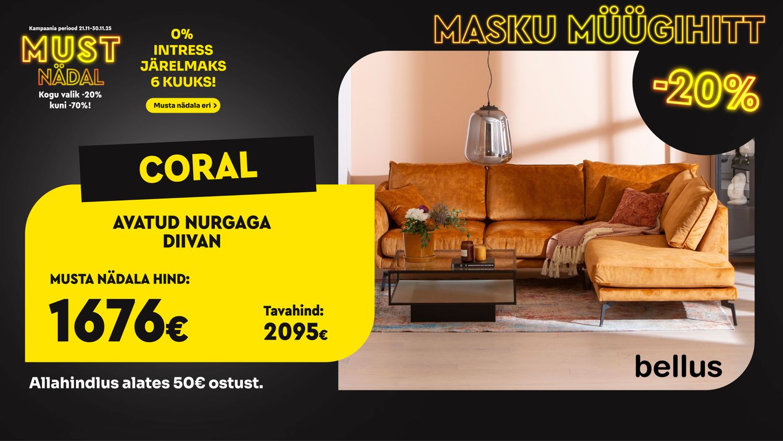 coral avatud nurgaga diivan kangast oranž bellus elutuppa -20% kampaania 2095 € -> 1676 €