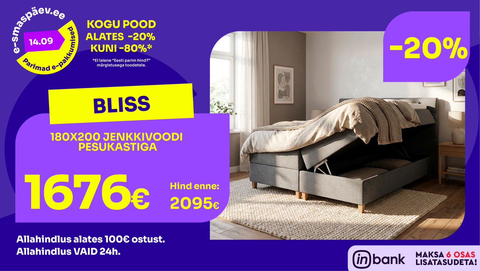 bliss jenkkivoodi 180x200 pesukastiga hall -20% kampaania 2095 € -> 1676 €