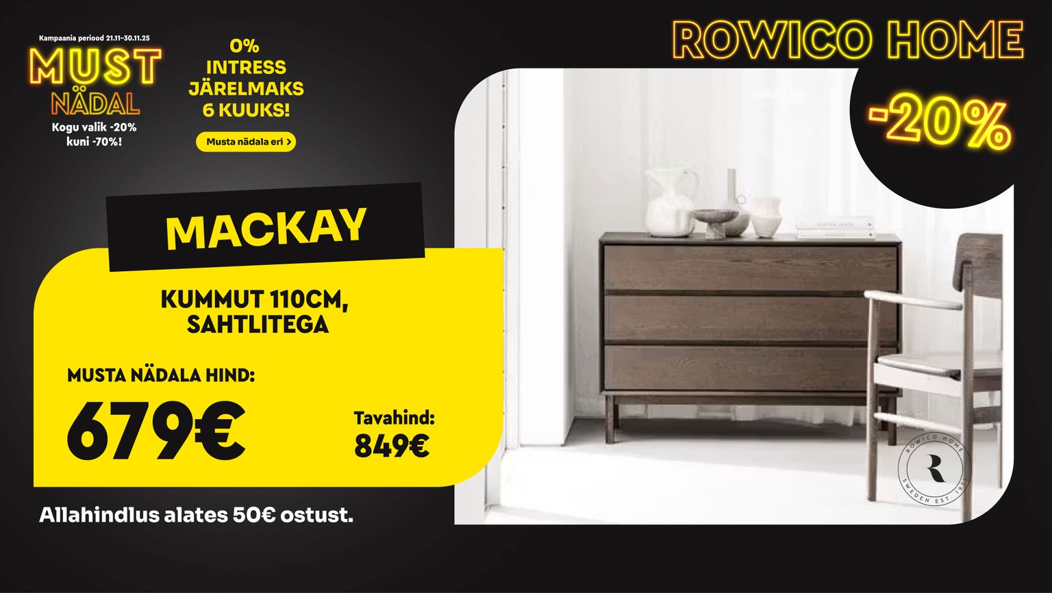mackay kummut 110cm tammepuidust pruun rowico esikusse -20% kampaania 849 € -> 679 €