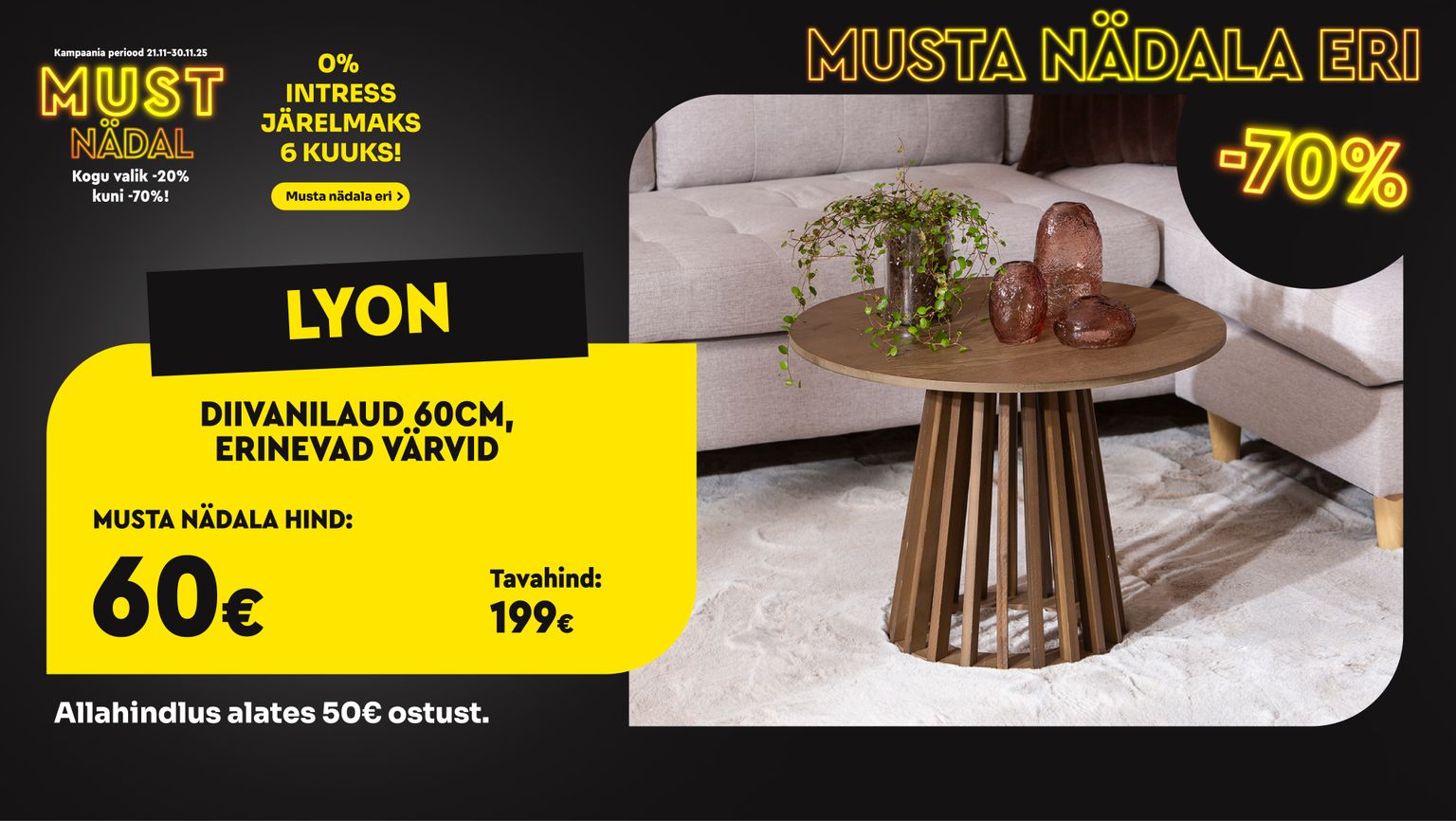 lyon diivanilaud 60cm puidust ja pruun diivanilaud -70% kampaania 199 € -> 60 €