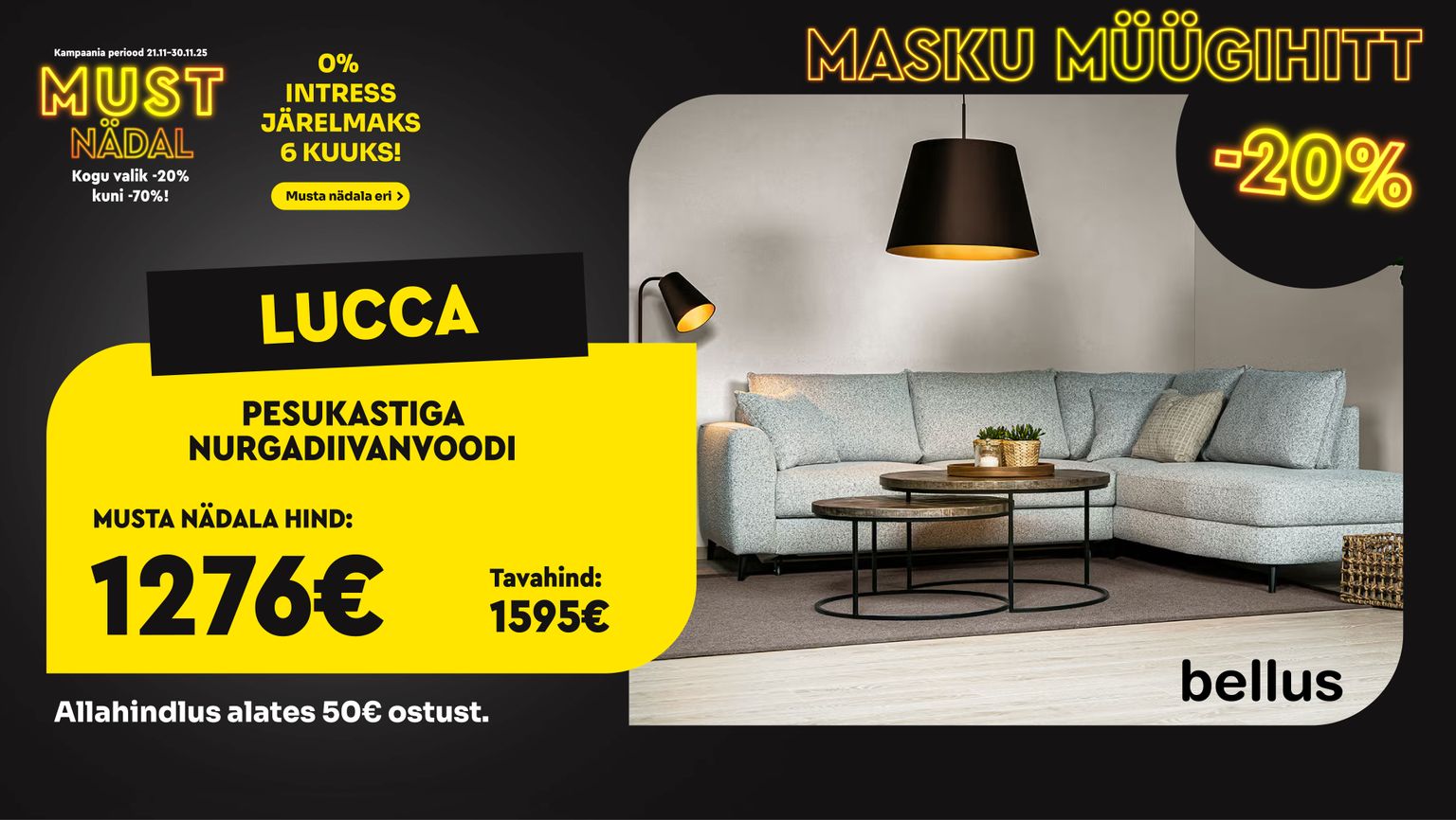 lucca nurgadiivanvoodi pesukastiga kangast helehall bellus elutuppa -20% kampaania 1595 € -> 1276 €