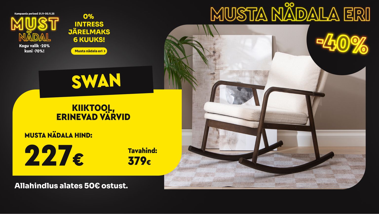 swan kiiktool puidust raamiga hele kangaga Masku erinevad värvid -40% kampaania 379 € -> 227 €